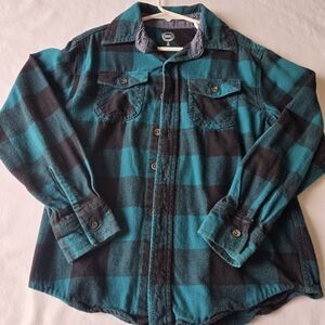 wonder nation Teal & Black Plaid Button-Up Shirt